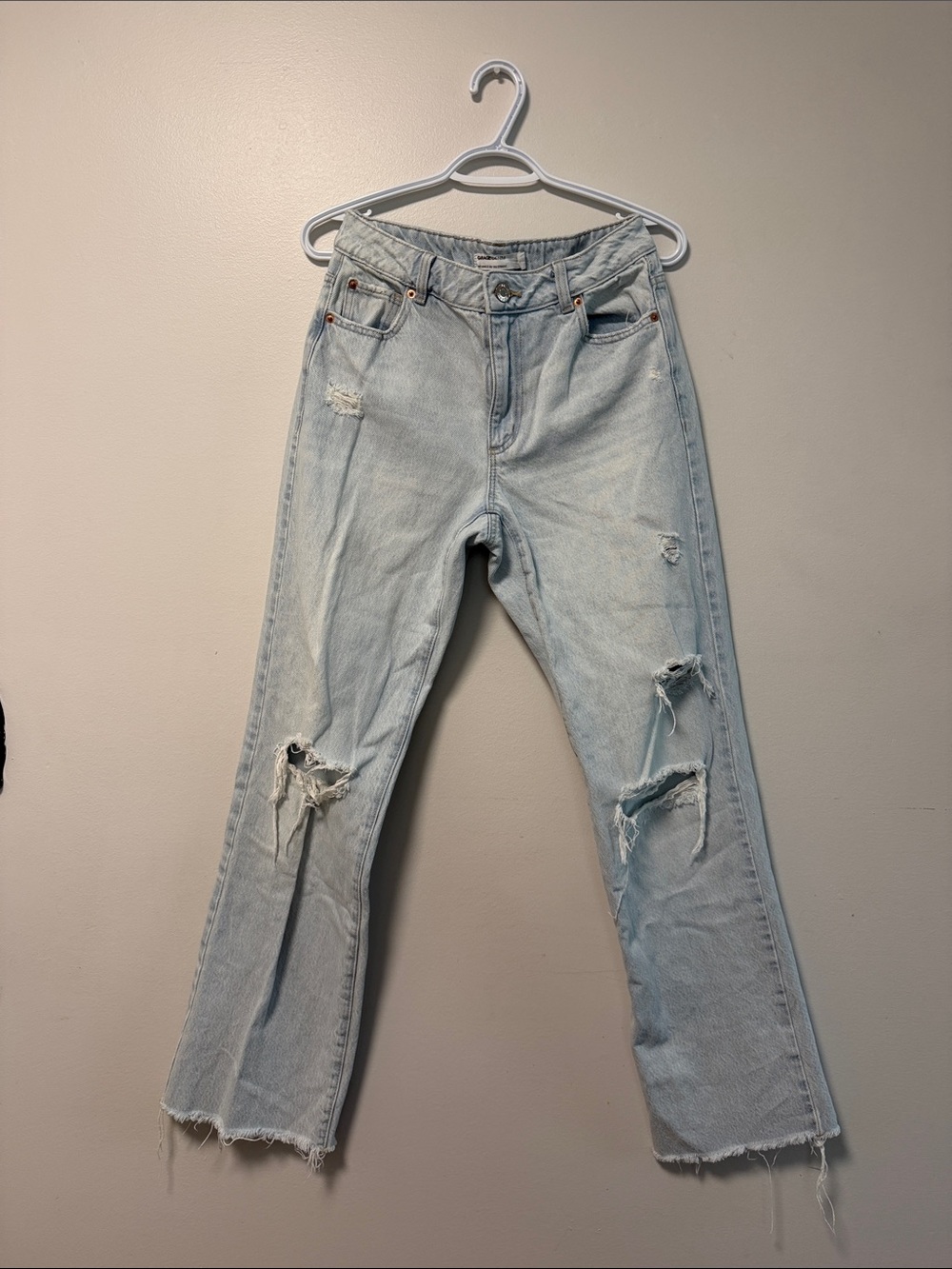 Garage Light Blue Distressed Straight Leg Jeans
